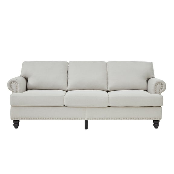 Classic 3 Seaters Upholstered Sofa, 100% Polyester Couch with Nailhead Trim and Storage for Living Room Office Apartment