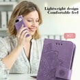 thumbnail image 4 of for iPhone 16 Wallet Case for Women, with Card Holder Embossed Mandala Flower Flip PU Leather Magnetic Protective Kickstand Cover with Lanyard for iPhone 16, Purple, 4 of 7