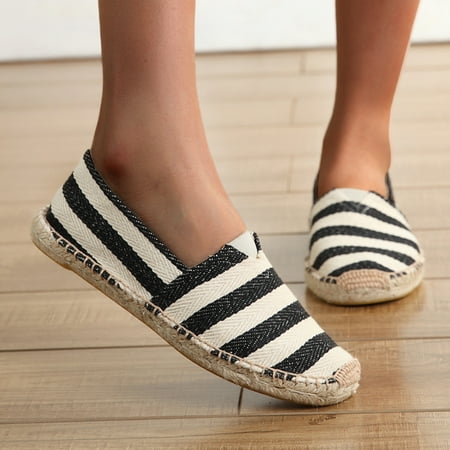 

fzm women shoes fashion men s and women s convenient striped loafers made of manual linen