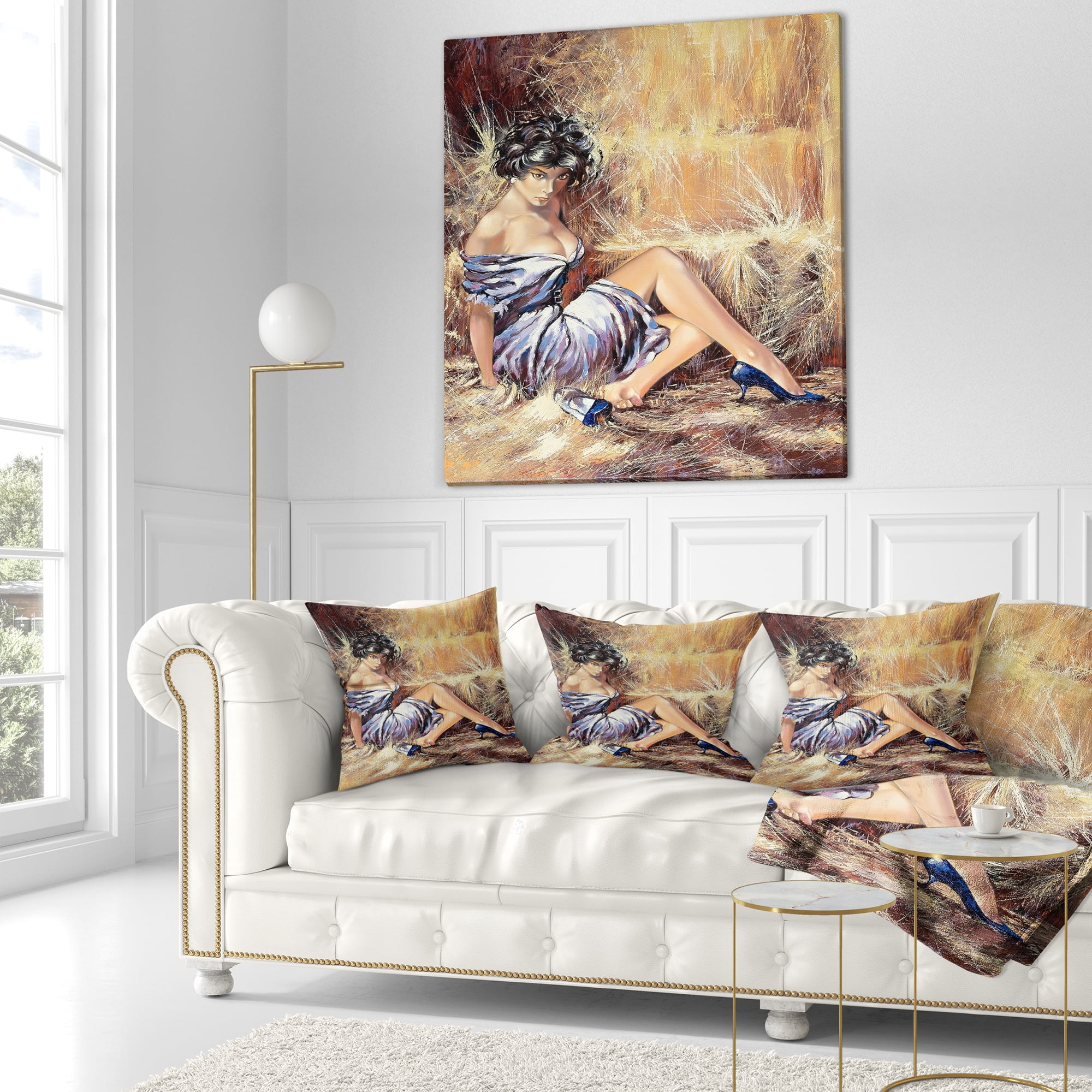 Designart Girl Setting on Floor - Portrait Throw Pillow - 16x16