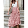 thumbnail image 2 of Yunliwuli Women's Long Skirt Multilayer Mesh Pleated High Waist High Stretch Elegant Solid Color Cake Skirt, 2 of 9