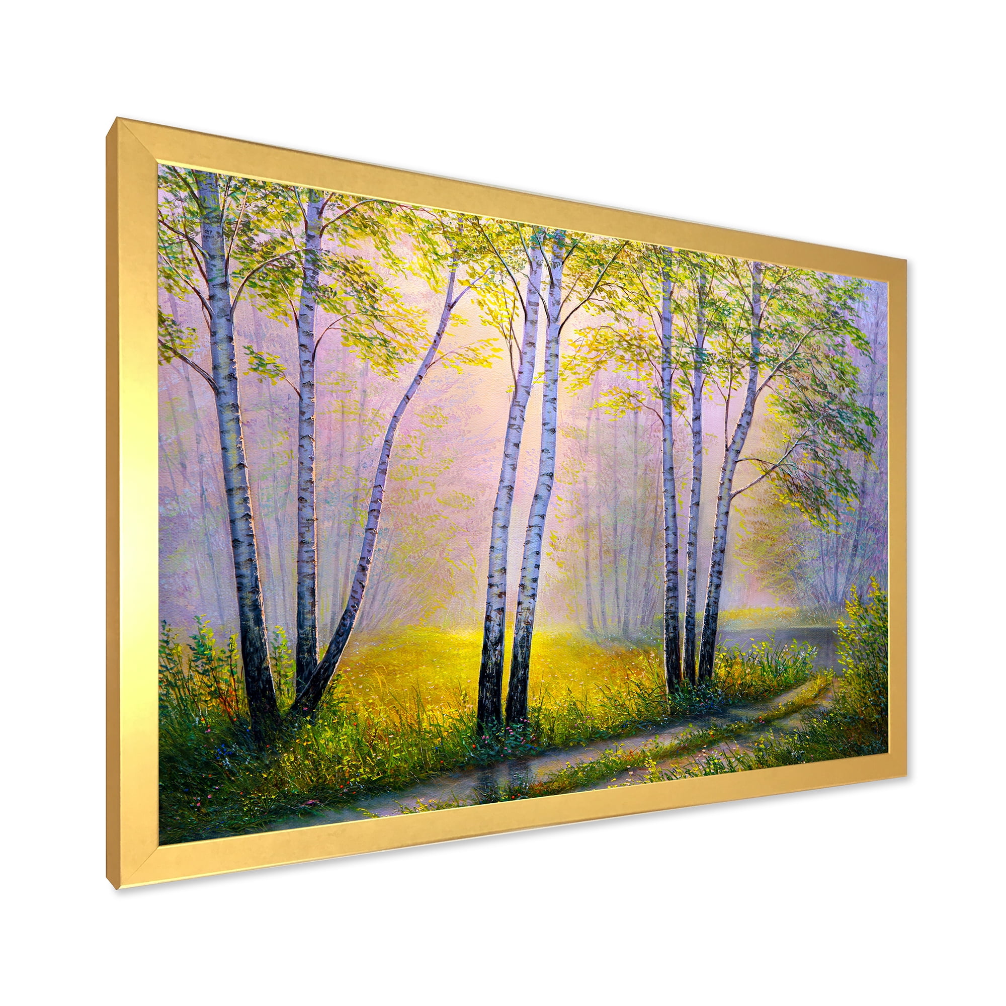 Designart 'Sunrise Glow Through The Birches I' Traditional Framed Art Print