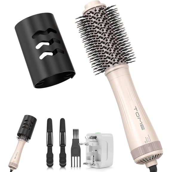 TOME 1-3/4 inch Round Ceramic Blow Dryer Brush,1200W Volumizer Dual Voltage Hot Air Brush,Pink