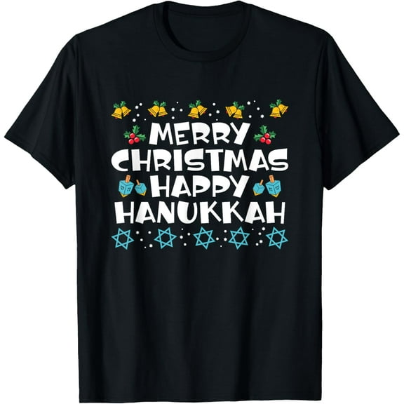 Merry Chrismukkah Happy Christmas Hanukkah T-ShirtMen and women, Black T-shirt, size: Extra large