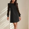 thumbnail image 2 of SMihono Stylish Women's Mesh Sheer Lantern Long Sleeve Office Mini Dress Elegant Crewneck Loose Short Party Cocktail Pencil Dresses Black S, 2 of 7
