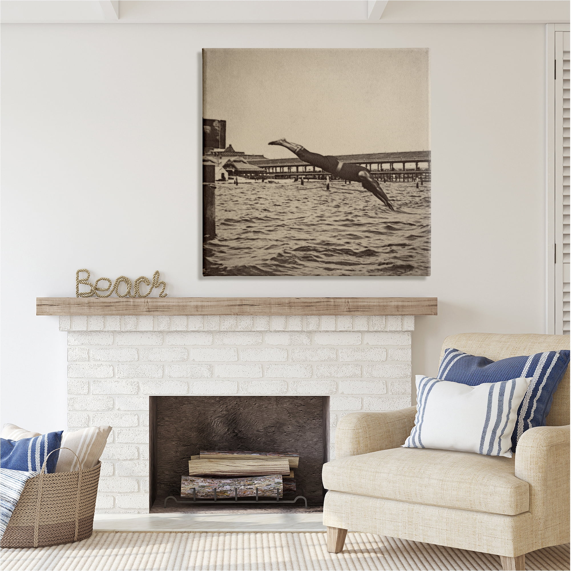 Stupell Industries Vintage Diving Man Landscape Photography Gallery Wrapped Canvas Art Print Wall Art, 36 x 36
