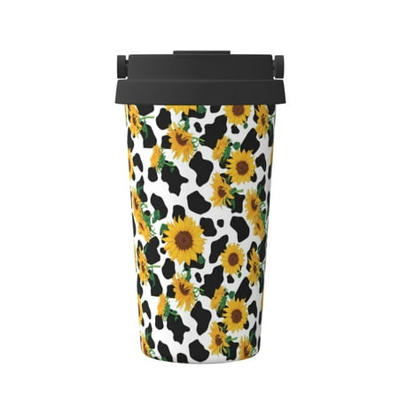 

Matuu Cute Cow Print Sunflower A for Insulated Coffee Mug Reusable Travel Coffee Cup Spill Proof 16oz Stainless Steel Coffee Cups for Hot/Ice Coffee Tea