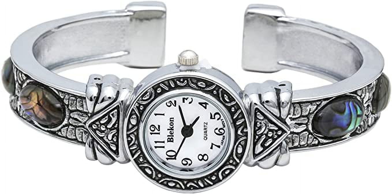 Blekon Collections Womens 22mm Case Graved Stones Large Cuff Bangle Watch (Fits Wrists Up to 7-8 inches)