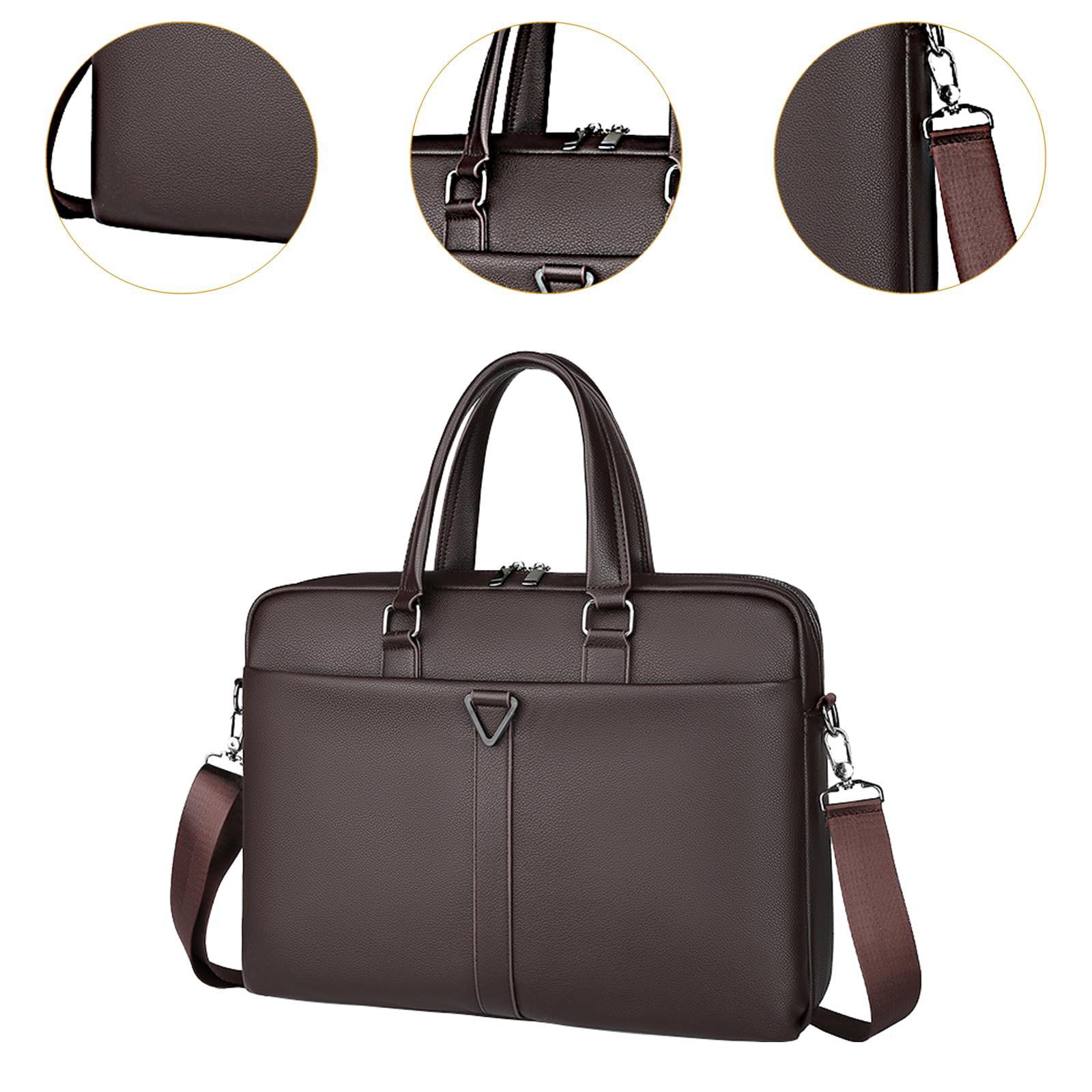 Wxqbjtam Mens Business Bag Briefcase with Shoulder Strap Large Capacity Handbag Crossbody PU Brown