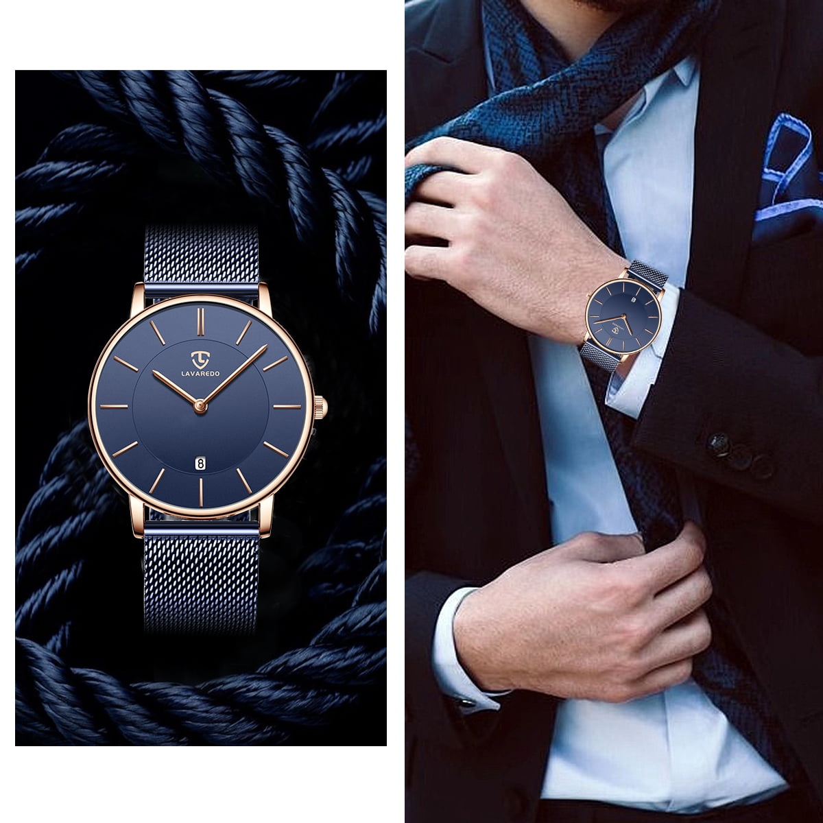 A ALPS Mens Watches Fashion Quartz Men's Watches Ultra Thin Minimalist Wristwatches with Stainless Steel Strap Gift for Man Father's Day Gifts