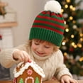 thumbnail image 5 of Voska Kid's Green Red Striped Christmas Beanie Hat Winter Warm Stretchy Knit Ear Cover Cap Unisex Boys Girls Holiday Daily A, 5 of 6