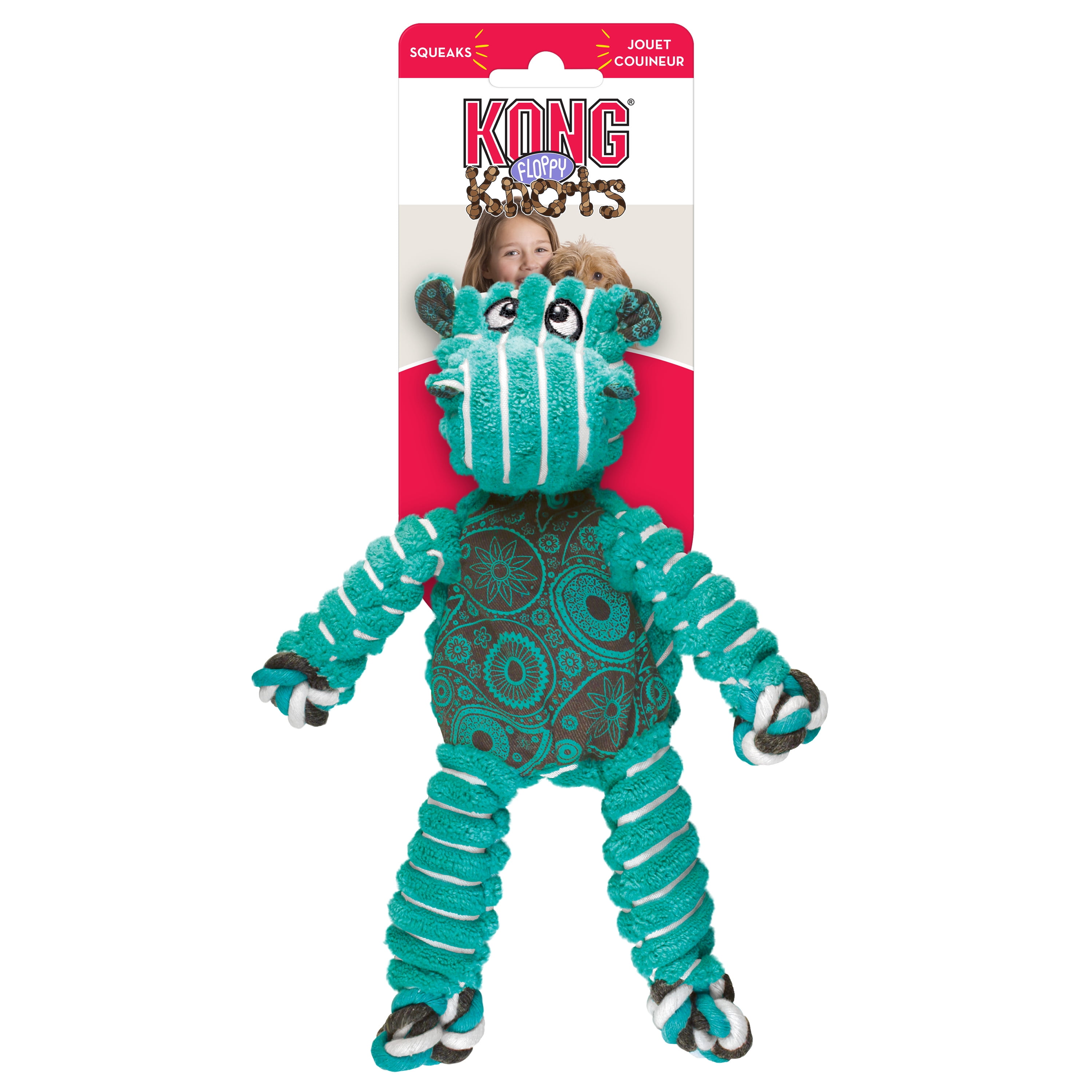 KONG® Floppy Knots Squeaker Dog Toy, Hippo, Small/Medium