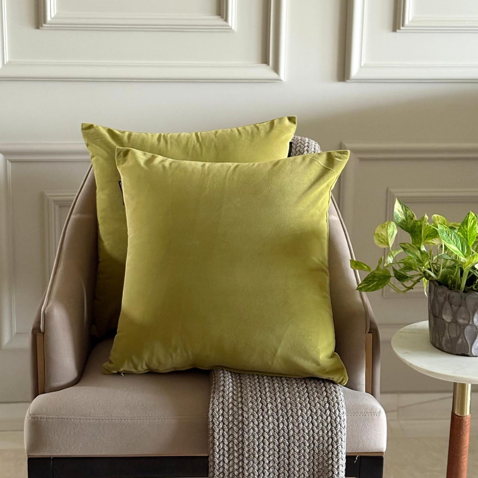 Chartreuse Decorative Throw Pillow Covers 18"x18" | Pack of 2 Modern Plain Velvet Cushion Cover | Solid Color Pillowcases for Couch, Sofa Bedroom & Living Room, Modern Home Décor - Chartreuse Velvet