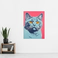 thumbnail image 2 of British Shorthair Cat Blue On Coral Pink Bold Vibrant Screen Print Risograph Artwork Spot Block Colour Duotone Retro Riso Interior Design Extra Large XL Wall Art Poster Print, 2 of 5