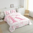 thumbnail image 3 of Pink Bow Comforter Set,Initial Letter K Chic Romantic Bedding Set 2 Pcs ,Princess Style Bowknot Love Hearts Girly Fairy Down Comforter,Kawaii Pink,1 Pillowcase, 3 of 6