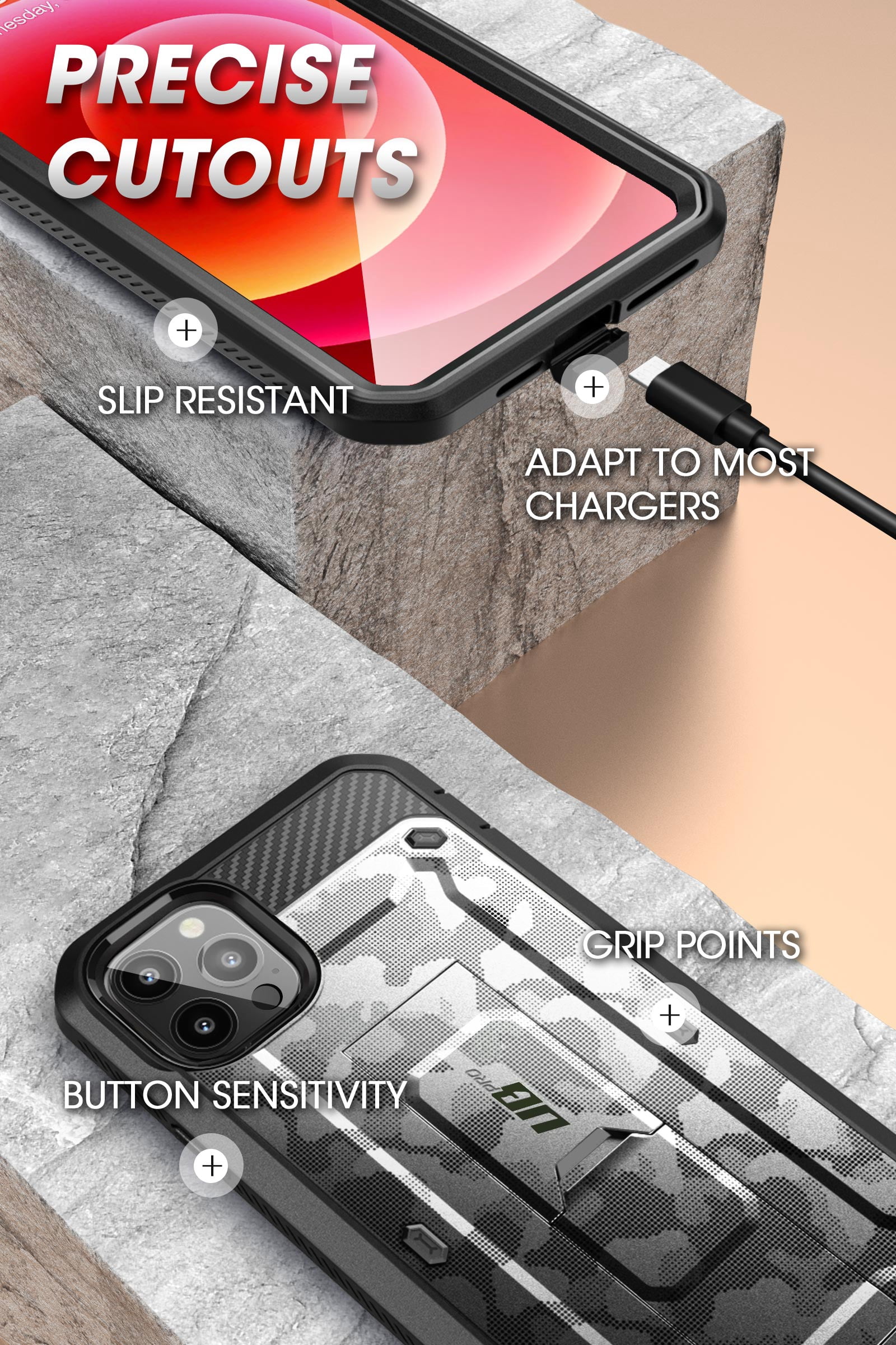 SUPCASE Unicorn Beetle Pro Series Case for iPhone 13 Pro Max (2021 Release) 6.7 Inch, Built-in Screen Protector Full-Body Rugged Holster Case (CamoGray)