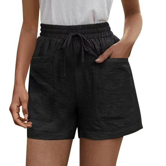Audhol Shorts for Women Trendy! Womens Casual Loose Solid Summer Plus Size Pants Pants Elastic Waist Comfy Shorts with Pockets Womens Shorts Black L