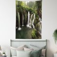 thumbnail image 3 of Waterfall Decor Tapestry, Circled Waterfalls in Crotia with a Rustic Wood Cute Bridge aside , Wall Hanging for Bedroom Living Room Dorm Decor, 60W X 80L Inches, Green and Brown, by Ambesonne, 3 of 5