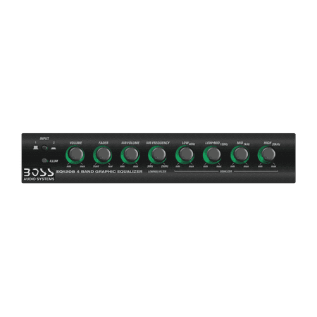 4 Band Pre-Amp Half-DIN Car Equalizer, Subwoofer Output, Dual Color Illumination