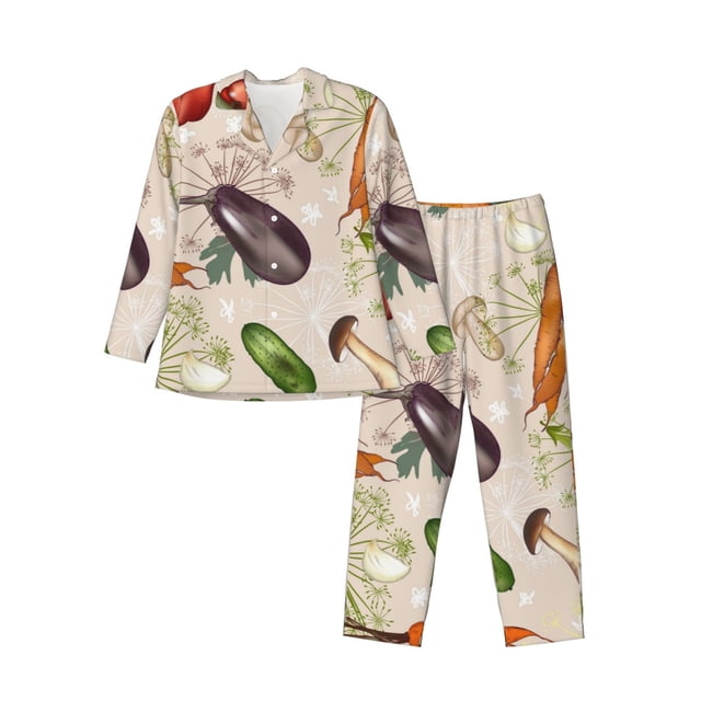 Fotbe Cute Vegetables Pijama de Hombre con Estampado de Manga Larga, Conjunto de 2 Piezas, Ropa de Dormir Suave y Cómoda con Bolsillos-Medium