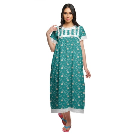 

Moomaya Printed Nightdress For Ladies Cotton Ruffled Border Nursing Night Gown