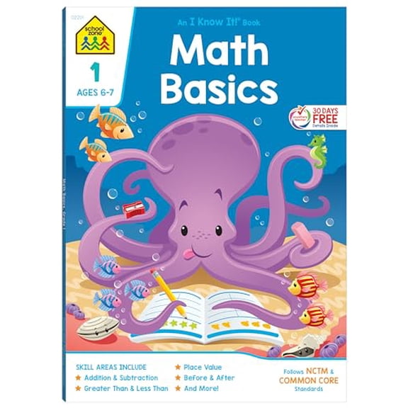 Pre-Owned School Zone Math Basics Grade 1 Workbook (Paperback) 0887431372 9780887431371