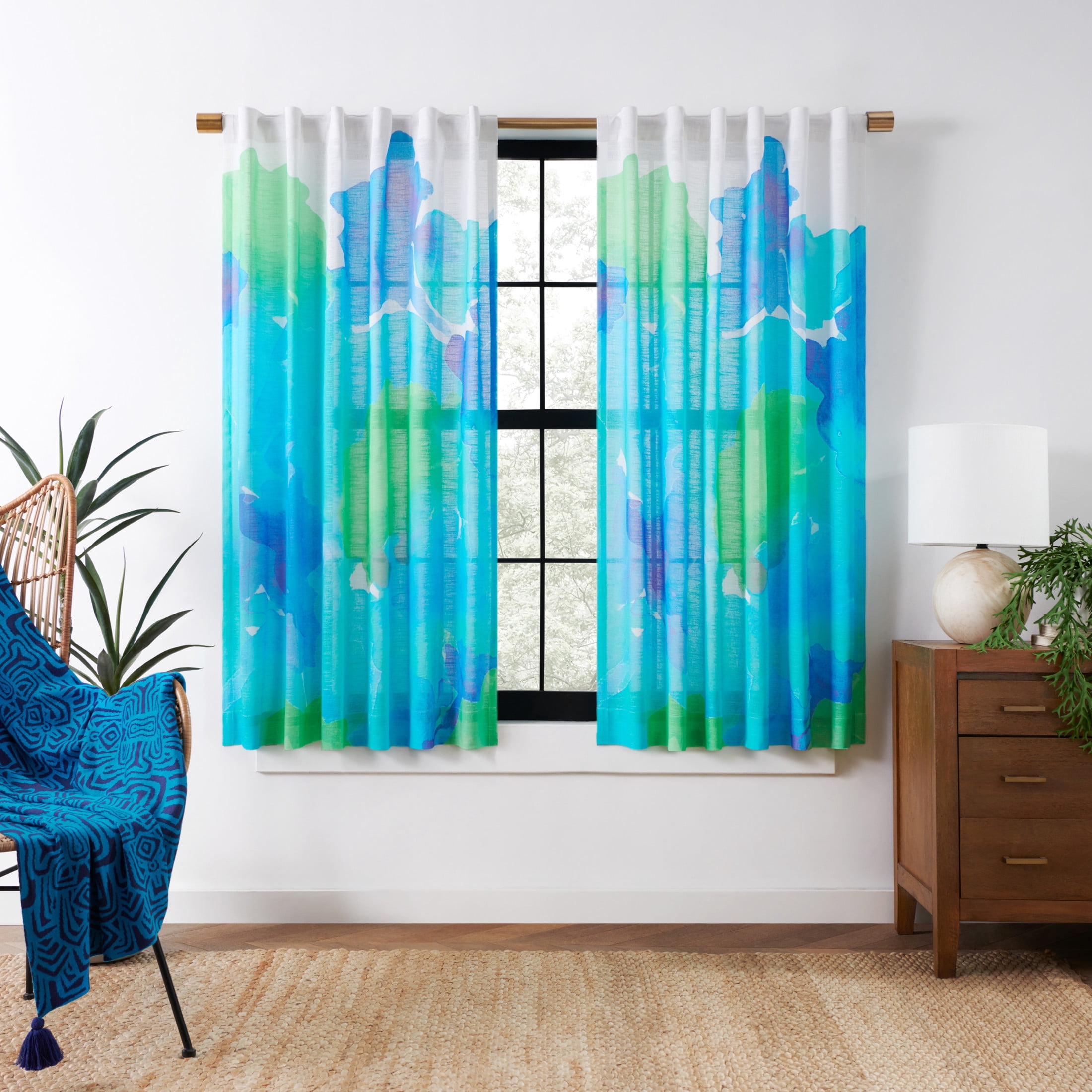 Rochelle Porter Caribbean Sea Single Panel Curtain Poletop Rod Pocket, Cotton, Blue, Light Filtering, Adult, 50" W x 63" L
