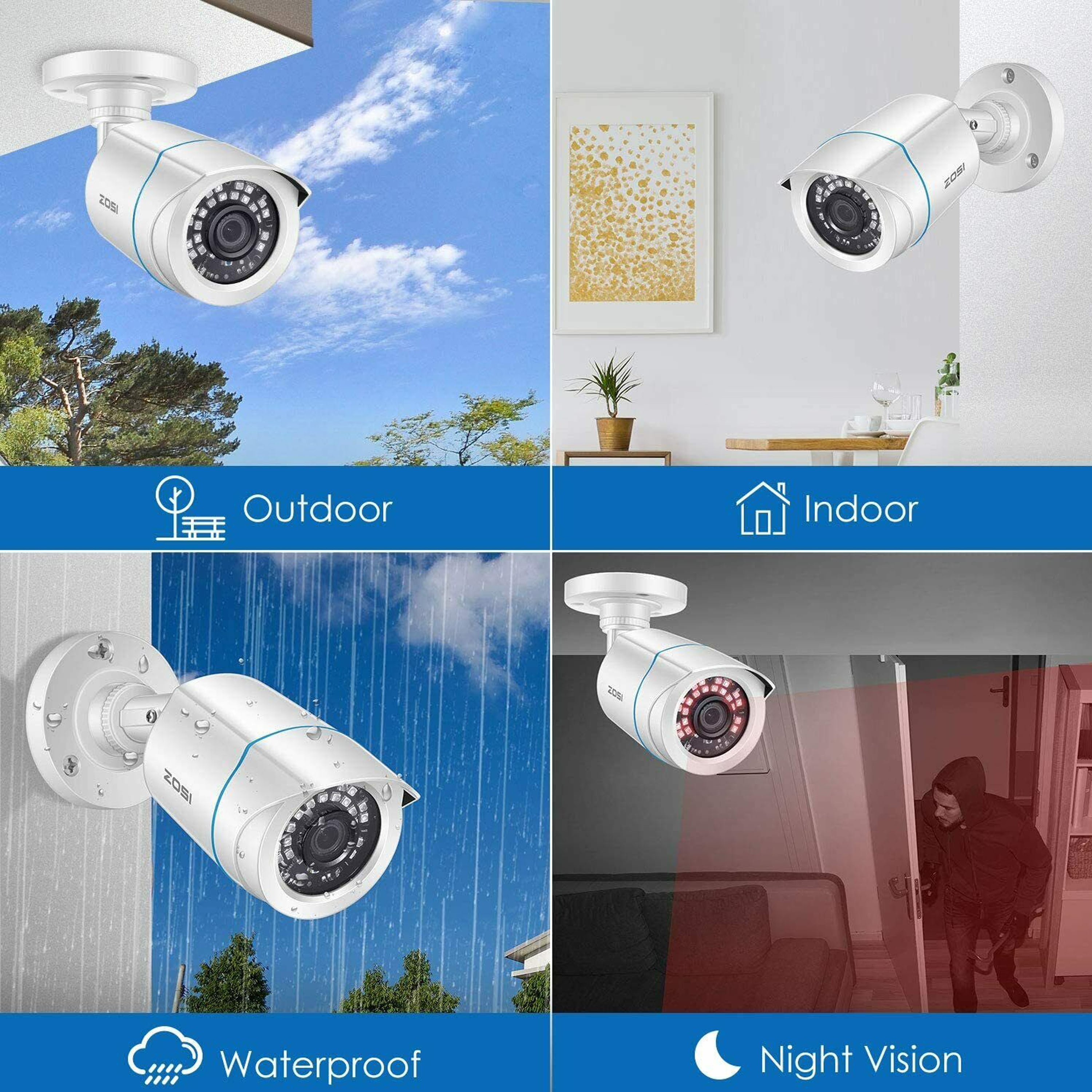 ZOSI 5MP Lite CCTV Security Camera System 1080P 8CH DVRwith 1TB Hard drive Home Outdoor 2.0MP Wired Surveillance Camera,24/7 Record