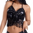 thumbnail image 5 of Paiwinds Women's Sequined Belly Dance Top, Sparkly Fringe Tassel Bandage Bra for Performance & Party, Free Size Adjustable, 5 of 9