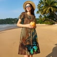 thumbnail image 4 of Defioc Vintage Butterfly Green Pattern Womens Summer Dresses Short Sleeve Sundress 2025 Beach Vacation Dresses with Pockets -XX-Large, 4 of 6