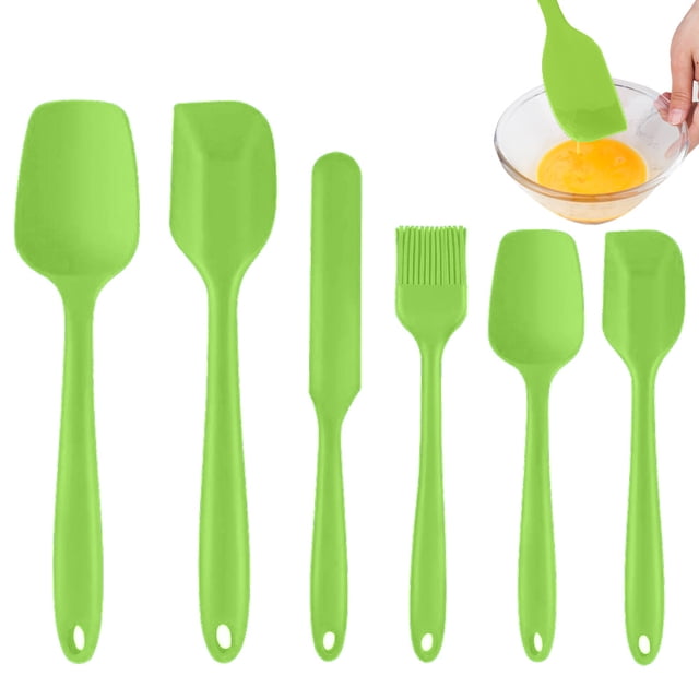 Juego de 6 espátulas de silicona de grado alimenticio, espátulas de goma para calentar, diseño de una pieza sin costuras, verde