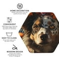 thumbnail image 3 of Picia Flower Crown Dog Printed Leather Coasters for Drinks, 4" Drink Coasters Set of 4 for Tabletop Protection, Handmade Luxurious Home Décor and Housewarming Gift -Hexagon, 3 of 6