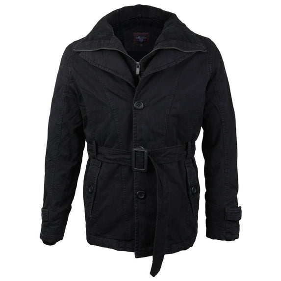 Maximos Men's Multi Layered Belted Norfolk Trench Pea Coat Jacket