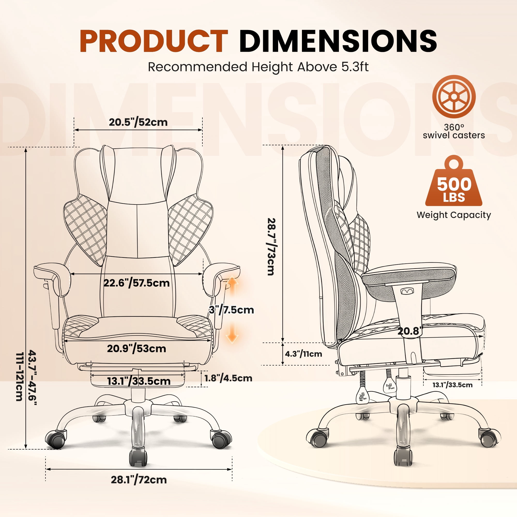 FelixKing Big and Tall Office Chair 500lbs Ergonomic Desk Chair with Footrest, 4D Lumbar Support Gaming Chair, Scratch-Resistant Black Leather Reclining Swivel Computer Chair for Home Office