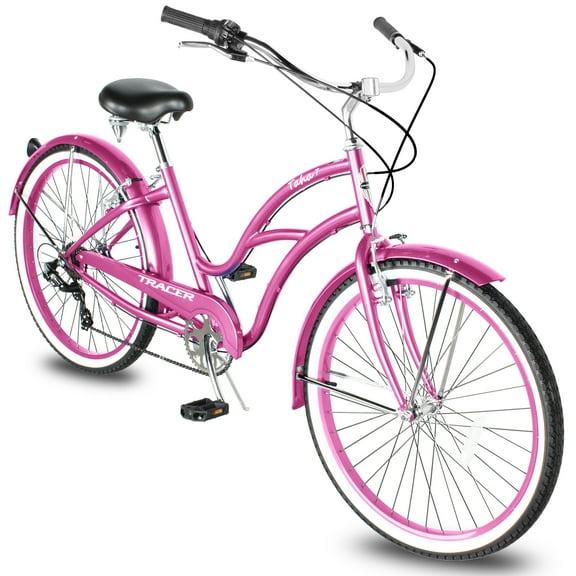 Tracer Taha 26'' Women's Beach Cruiser Bike, 7 Speed, V-Brake, for Women and Men, Pink