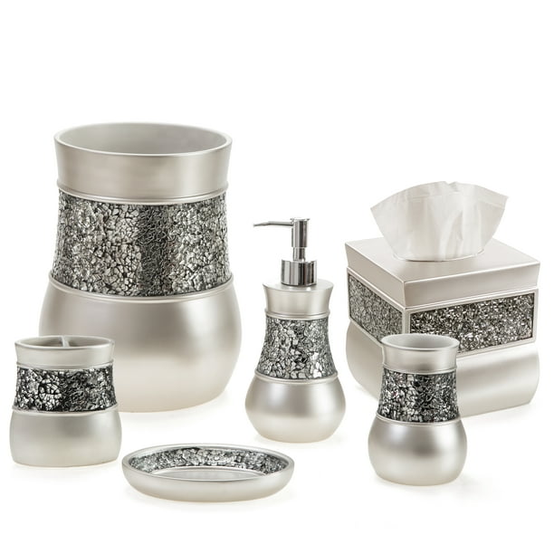 Brushed Nickel 6 Piece Set Features Soap Dispenser, Toothbrush Holder