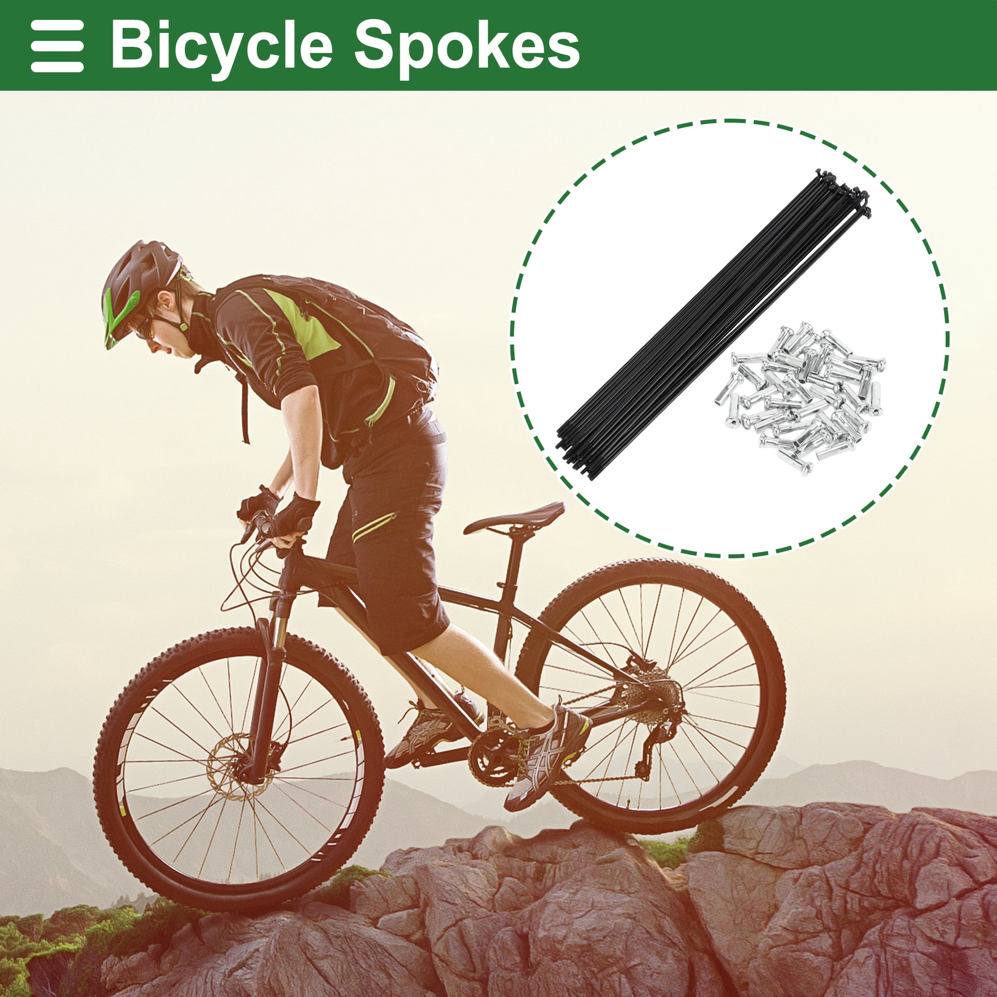 Unique Bargains 36Pcs Universal Bike Wheel Spokes 14G Carbon Steel Black Black 10.59"