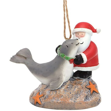 Cape Shore Christmas Resin Ornament Santa and Harbor Seal Holiday Tree Decoration, Home Collection