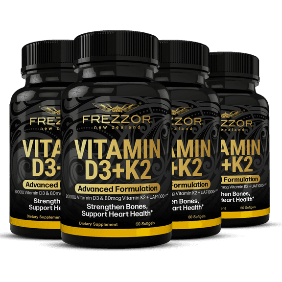 FREZZOR Vitamin D3 Supplement, Vitamin K2 and D3, Premium Bone Health Supplement, 4 Bottles, 240 Capsules