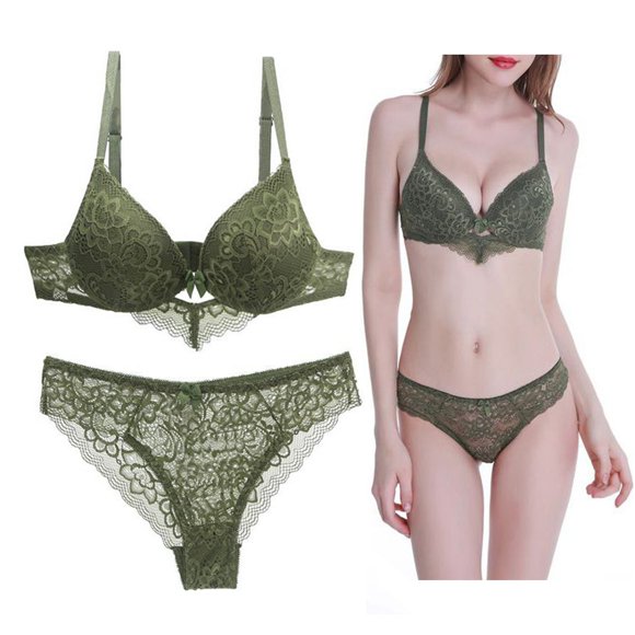 Bra & Brief Sets Women's Underwire Lace Bras Pu Sh Up Bra And Sexy Bikini Pan Ties Sets 85B