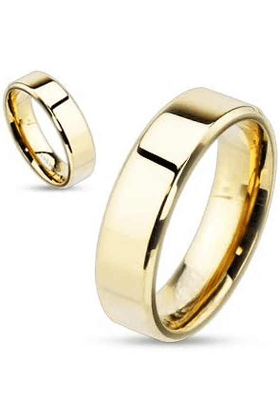 Perfect Wedding Band Gold IP Over Stainless Steel Beveled Edge Flat Band Ring Size 6