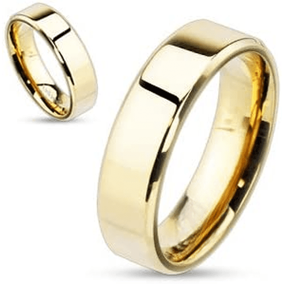 Perfect Wedding Band Gold IP Over Stainless Steel Beveled Edge Flat Band Ring Size 6