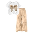 thumbnail image 2 of ITSAME Girls Outfit Set Bow Print T-Shirt and Cargo Pants 2-Piece Summer Fashion Casual Clothes Beige Size 9, 2 of 7