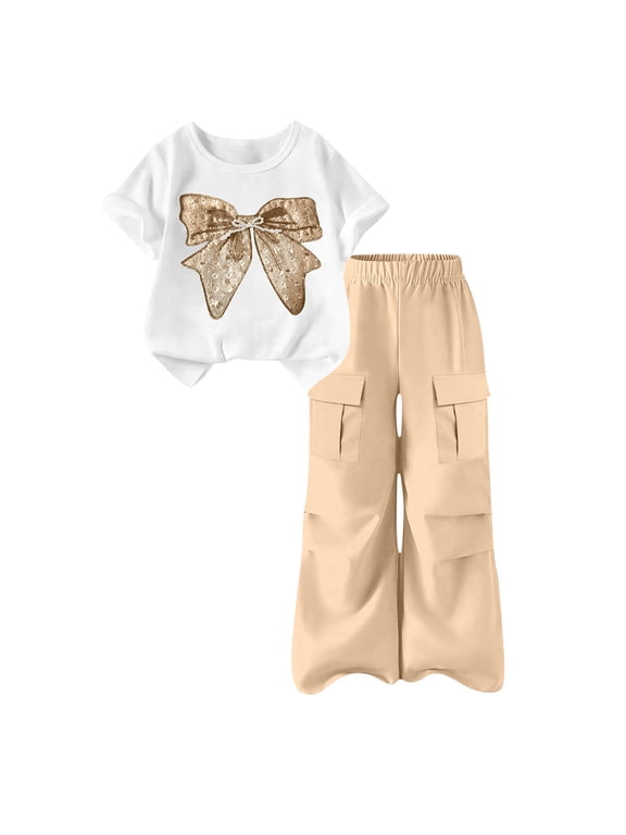 Girls Casual Outfit Sets, 2 Piece Fashion Vacation Summer Kids Clothing Set Pink Size 14-16T