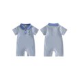 thumbnail image 2 of BemeyourBBs Newborn Baby Boy Fishing Outfit Infant Baby Boy Summer Clothes Waffled Stripe Romper One Piece Stripe Embroidery Buttons Turn Down Collar Short Sleeve Bodysuit Jumpsuit, 2 of 9