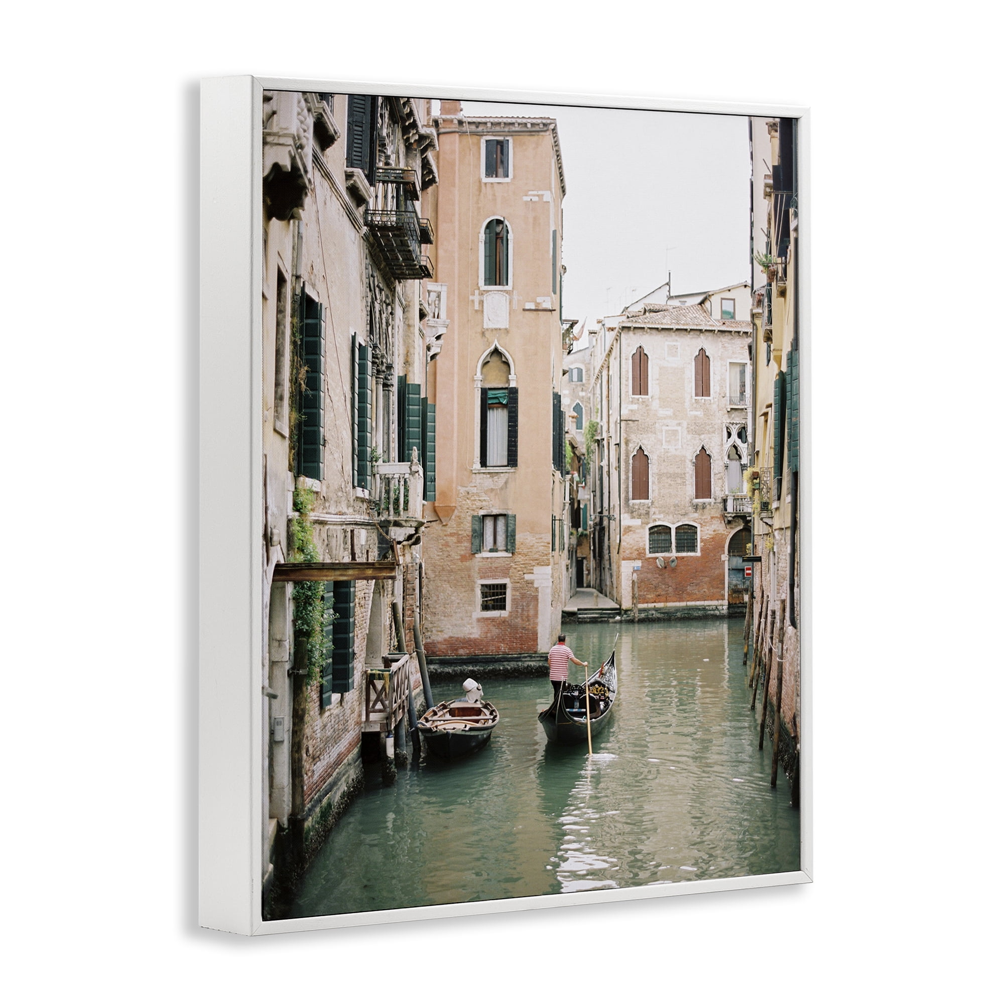 Stupell Industries Canal Gondolas Scene Town & City Photography White Framed Art Print Wall Art, 24 x 30