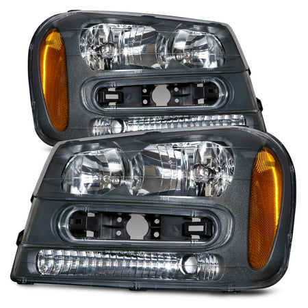 2002-2009 Chevy Trailblazer LS/LT/SS Black Housing Headlights Set w/Xenon Bulb New Headlamp GM2502213 & GM2503213