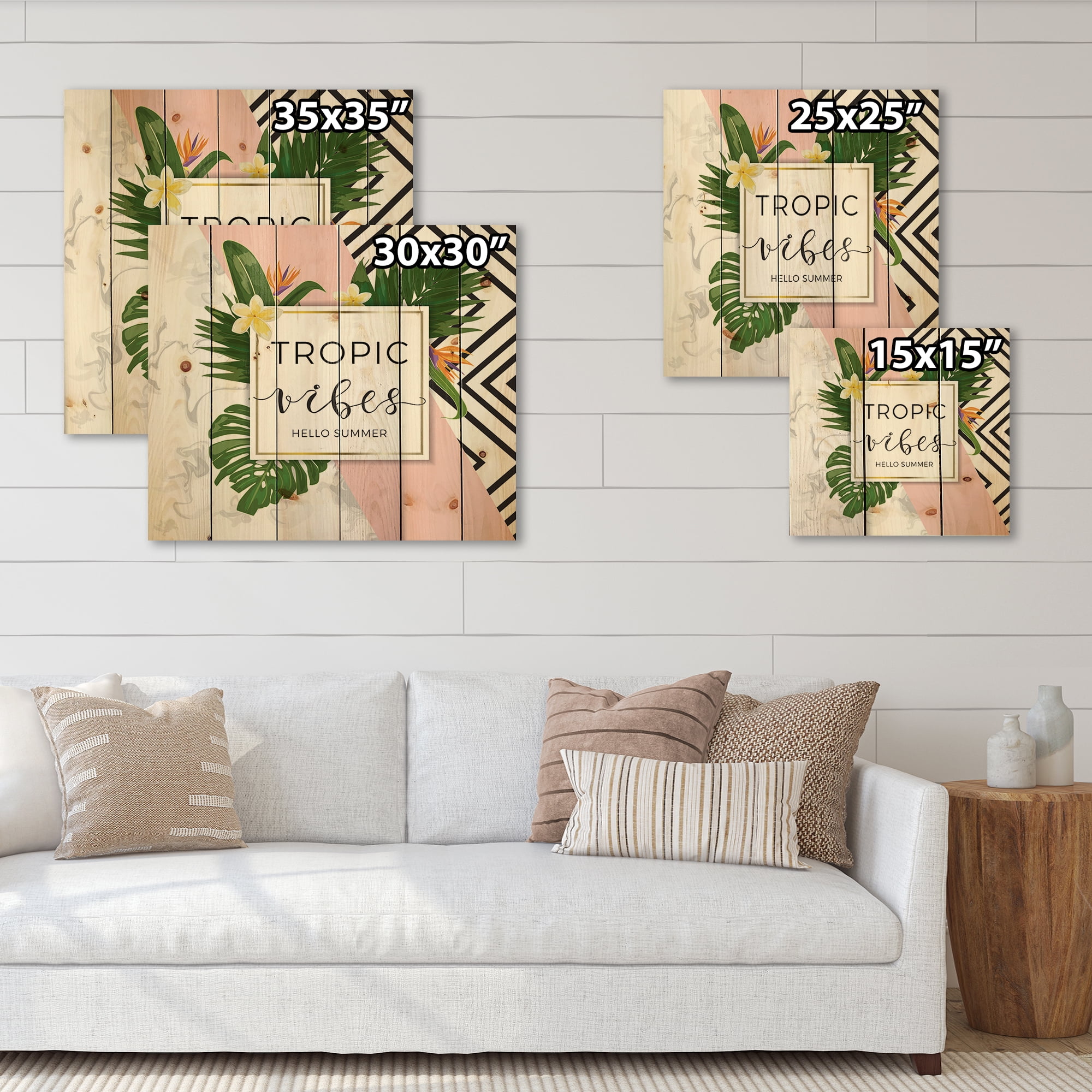 Designart 'Geometrics Tropic VIbes On Triangular' Nautical & Coastal Print on Natural Pine Wood