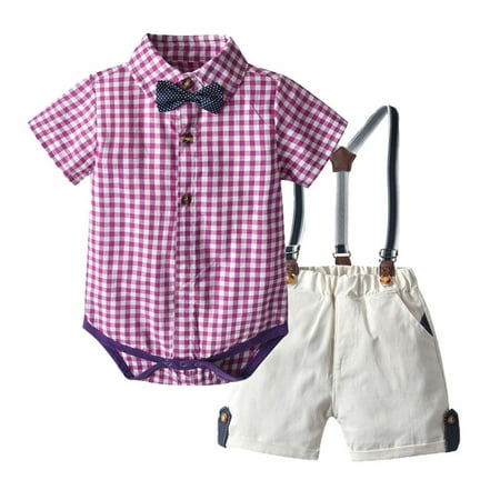 

Baby Boys Outfits Plaid 2 PCS Short Sleeve T Shirt Shorts Gentleman Style Toddler Vacation Outwear Cute Stylish Comfy Kids Clothes Sets