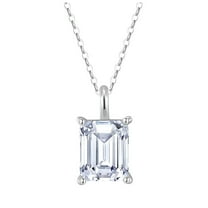Emerald Cut Solitaire Necklace for Women Sterling Silver 4 Ct Cubic Zirconia 18" Chain Ginger Lyne